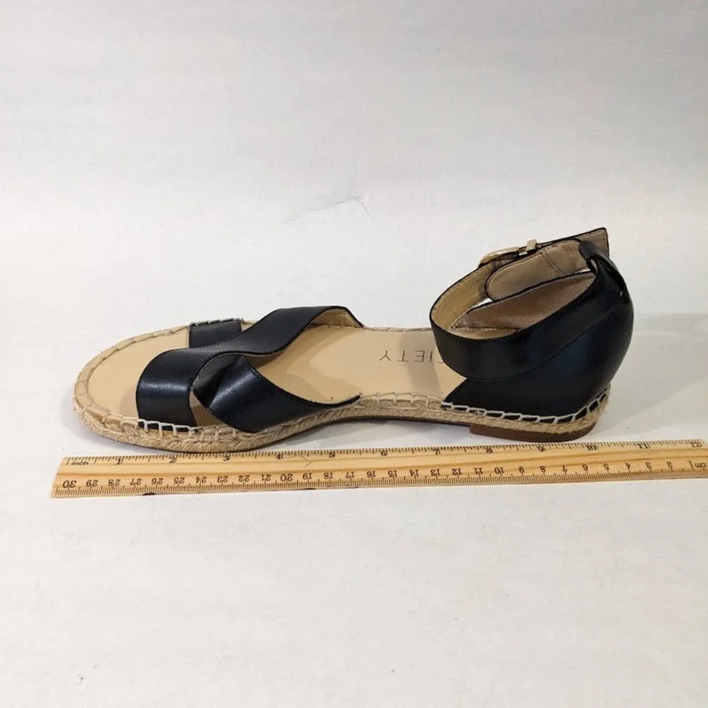 Sole Society Saundra Black Leather Espadrille Ankle Strap Sandals Womens 9.5 M